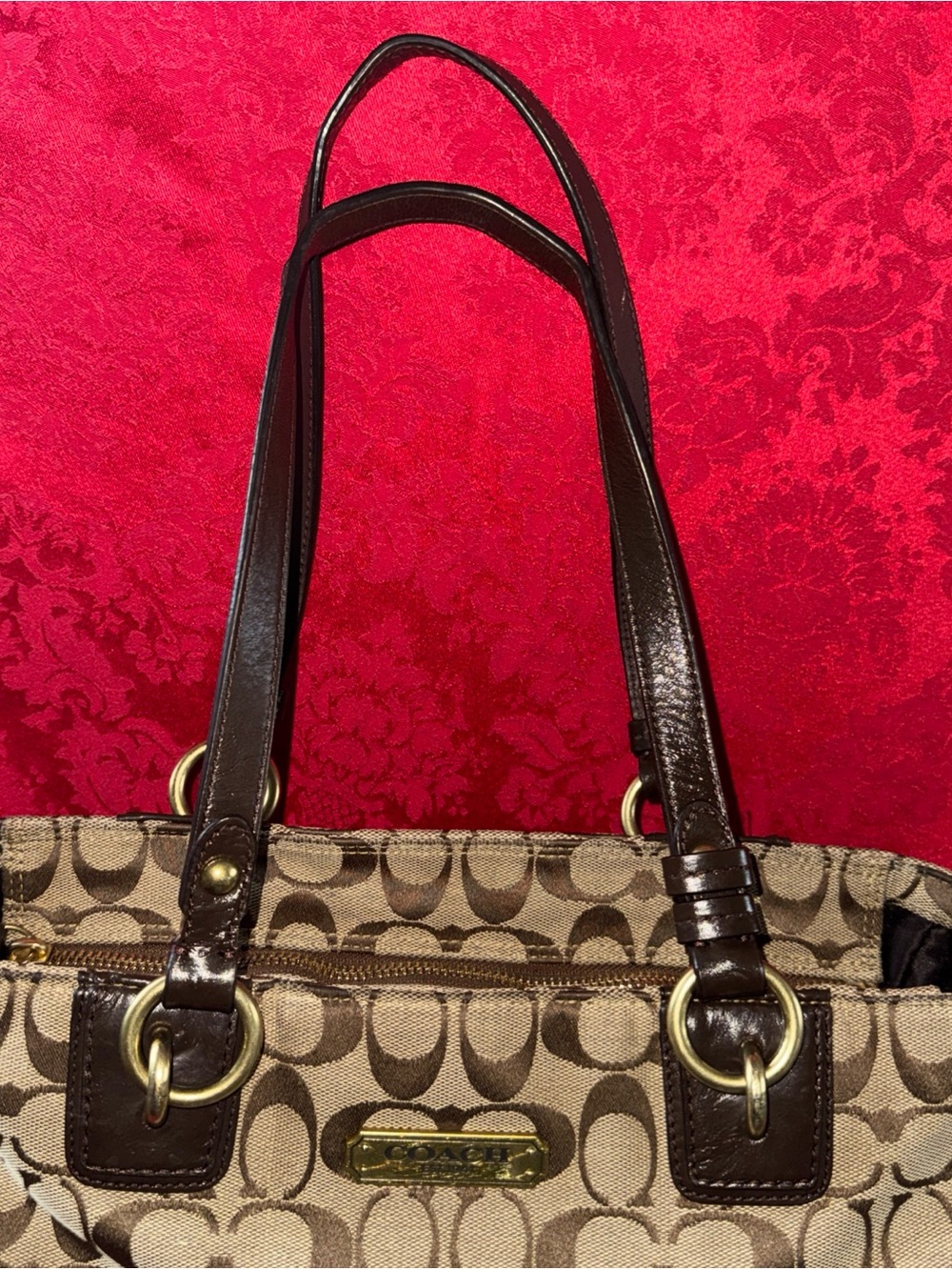 Coach Brown Signature Canvas Tote with Dark Brown Leather Trim - Picture 4 of 12